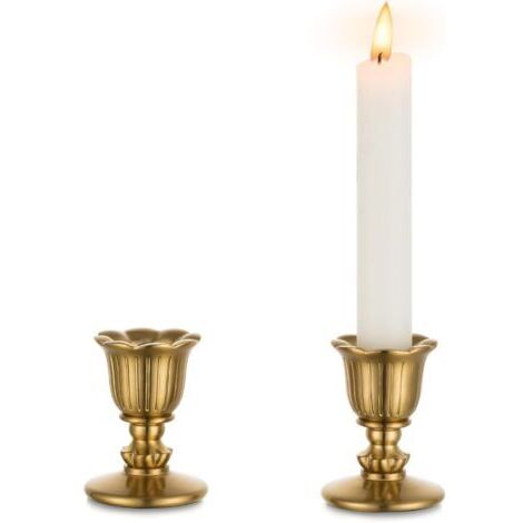 Lot de 2 bougeoirs vintage en laiton - Petits bougeoirs dorés pour décoration de table rétro antique pour mariage, salon, Noël, fête, couronne de l'Avent (1/5)