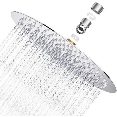 Pomme de douche puissante, pomme de douche ronde 8" en acier inoxydable AISI304, douche pluie fine 20x20cm, pomme de douche fixe étanche à l'eau (1/5)