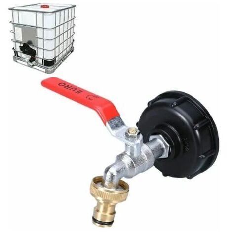Robinet De Réservoir Ibc 1000L Robinet De Collecte D'Eau De Pluie, Adaptateur De Réservoir Ibc 1/2" Double Robinet De Collecte D'Eau De Pluie, Robinet En Laiton En Pp Filetage Grossier 60 Mm (3/4) (1/5)