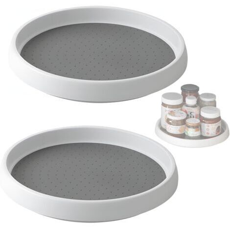 2 Pcs Plateau Tournant Epices Antidérapantes et Stables Plateau Rond pour Armoire Table Placard Réfrigérateur Support à Condiments en Plastique Blanc (1/5)