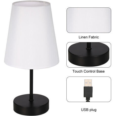 Lampe de chevet en tissu, avec ampoule LED 3 couleurs, lampe de bureau à contrôle tactile pour salon, chambre à coucher, salle d'étude (1/5)