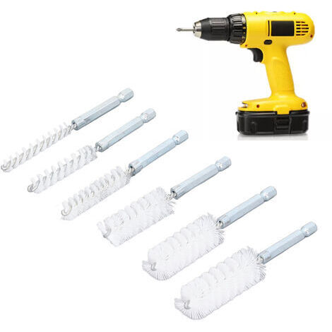 Lot de 6 brosses d'alésage en acier inoxydable de différentes tailles , brosse métallique torsadée avec poignée de 6,35 mm à tige hexagonale pour tubes et ports (1/5)