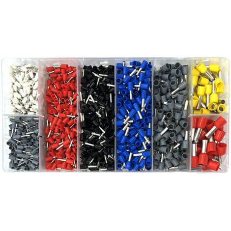 Ensemble de bornes de Type Tube HSC8 6-4A, 1250 pièces, blanc, noir, rouge, bleu, jaune, gris, mélange de couleurs, 0.25-10 mm2, avec étui de rangement (1/5)