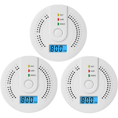 Lot de 3 détecteurs de monoxyde de carbone à piles avec écran LCD (piles non incluses) pour la maison, la cuisine, le restaurant, l'hôtel ou le bureau (1/5)