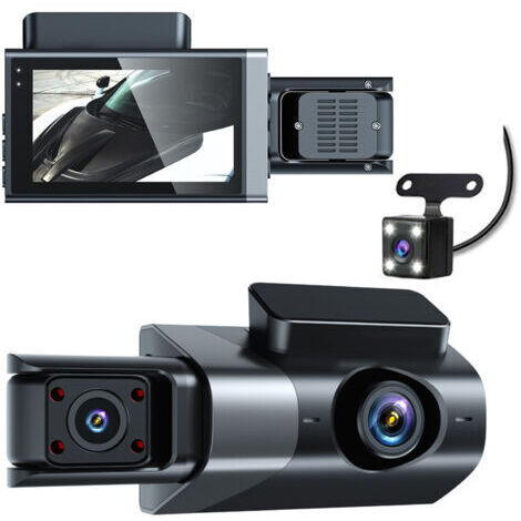 Dashcam Voiture Avant Arrière 1080P, 3" FHD Écran Camera Voiture,  triple électronique de voiture avec enregistrement en boucle, vision nocturne
