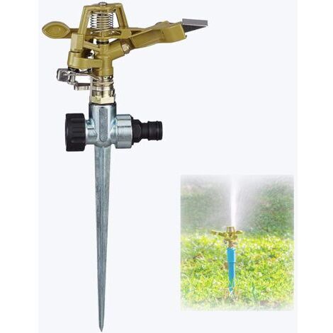 Tête d'arroseur de jardin, arroseur de pelouse robuste à impact, réglage rotatif à 360 degrés avec broche, arroseur d'eau en métal pour cour, pelouse dorée (1/5)