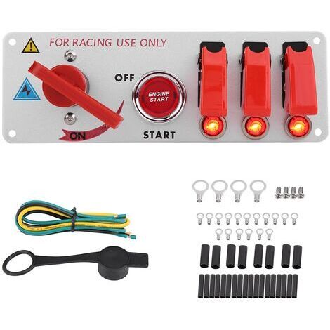 Panneau de commutateur d'allumage de voiture de course 12V, démarrage du moteur, bouton-poussoir LED, panneau à bascule (1/5)