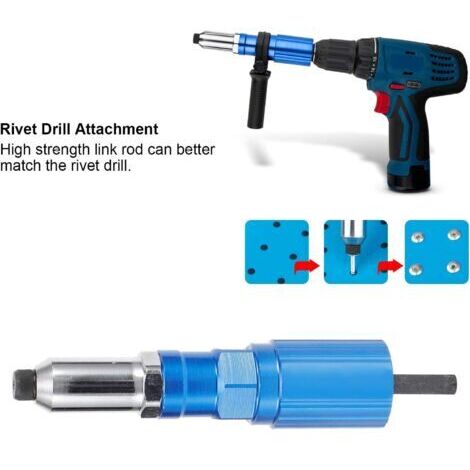 Adaptateur Riveteuse Kit d'adaptateur de Pistolet à Riveter pour Perceuse électrique sans Fil, Pistolet à Riveter électrique Rivetage Outil Bleu (1/5)