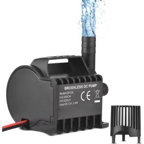Pompe à eau submersible électrique 12 V 330 l/h, petite pompe de fontaine avec cordon de 50 cm et base à ventouse pour aquariums et étangs
