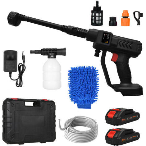 Nettoyeur Haute Pression sans Fil, Pistolet Haute Pression sur Batterie avec 2 Batteries, hydrojet Nettoyeur Haute Pression avec 6-en-1 Multi-Usage Buse pour Voiture, Jardin, Terrasse
