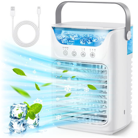 Ventilateur de l'unité de Climatisation-Climatiseur Portable et Refroidisseur D'air Humidificateur et Ventilateur de Refroidissement de Bureau 4-en-1 avec 700ML / 2 Brouillard (1/5)