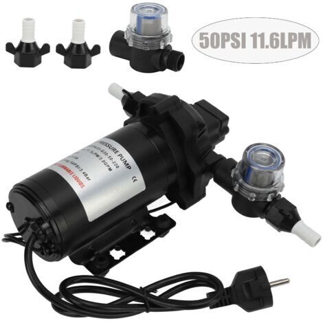 Pompe à membrane auto amorçante, Pompe a Eau Camping Car, DC 220V 50PSI 11.6LPM Pompe auto amorçante à membrane haute pression pour eau pour camping car, bateau, jardin (1/5)