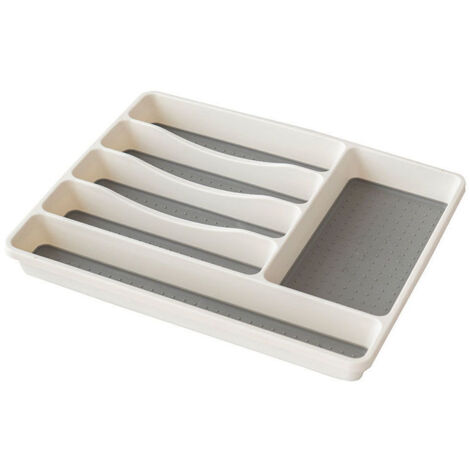 Range-couverts en matière plastique 6 compartiments Rangement tiroir Cuisine 5 x 33.5 x 41 cm,couche antidérapante,blanc/ anthracite (1/3)