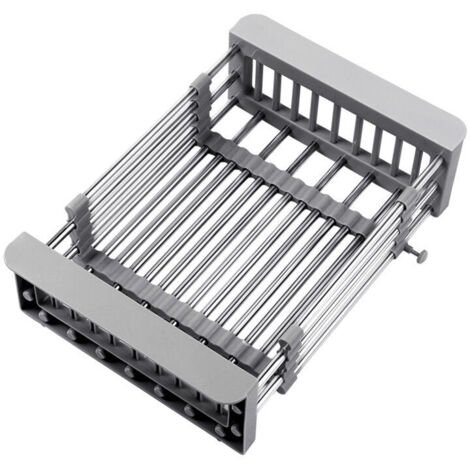Égouttoir à vaisselle extensible, panier d'évacuation télescopique en acier inoxydable, égouttoir à vaisselle extensible et support à bols à fruits au-dessus de l'évier (gris (1/5)