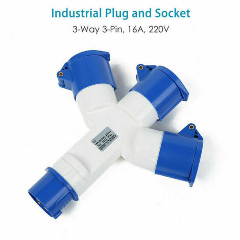 Adaptat 3 Prises Couvercle fiche à 3 pôles 16A 220V Industriel IP44 – multiprise Caravanes/CampingCars/Bateau, Chantier, Connect Prises de Courant Industriel Répartit (1/4)
