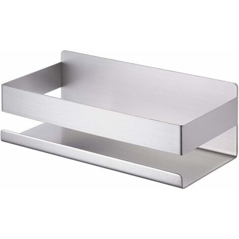 Étagère salle de bain non percée étagère douche inox SUS304 étagère murale adhésive 23CM brossé, (1/5)