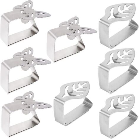 Lot de 8 poids de nappe avec pince en acier inoxydable - Pour jardin,restaurant,extéri,fête (Papillon,Feuille) (1/5)