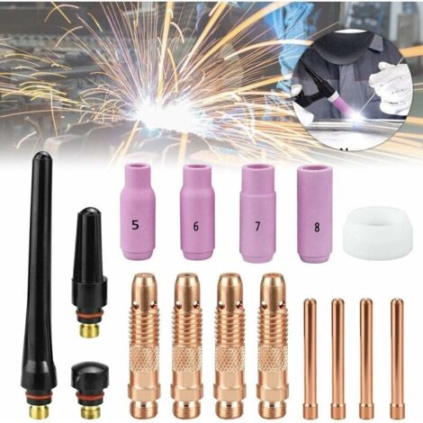 Kit de 16 Pcs Pince TIG Buse en Céramique Casquette Torche de Soudure TIG Gaz Lentille Corps de Pince TIG Capuchons Arrière TIG Accessoire Soudage pour WP - 17/18 / 26 TIG Torche Soudage，T-Audace (1/5)