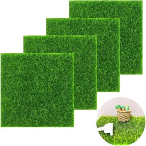 Tapis De Pelouse Verte Artificielle,Mini Simulation Gazons,Artificiel Miniature Herbe,Pelouse Verte Artificielle, 4 PC Miniature Décorative Mousse pour Maison Micro-Paysage (15 × 15CM)