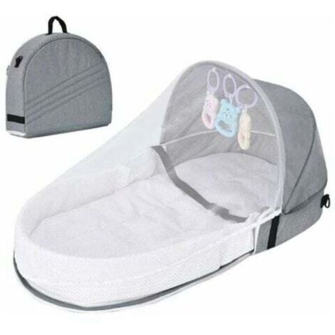 Lit de voyage pour bébé avec moustiquaire à baldaquin, lit bébé pliable avec moustiquaire Lit de voyage bionique en coton respirant Nid câlin Anti-moustiques Lit bébé portable pour 0-36 mois (Gris.)