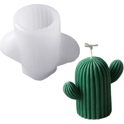 Kit de fabrication de petits moules en forme de cactus pour fabrication de bougies, moule en silicone de qualité alimentaire pour bougies, chocolat, savon, résine (cactus de taille moyenne) (hors boug (1/5)