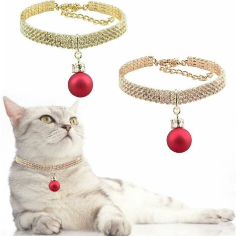 Collier pour Animaux de Compagnie, 2 pièces Collier de Chien Réglable en Strass avec Chaîne D'Extension Collier pour Animaux de Compagnie en Cristal pour Chiens Chats Chiot, Or et Or Rose 19.5+8.5cm—— (1/5)