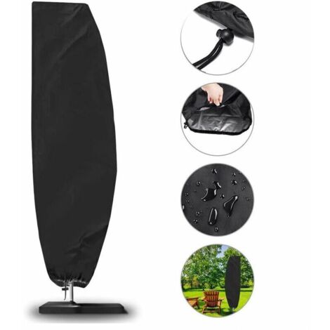 Housse de Parasol,210D Housse de Parasol Jardin pour 2 à 4 m de 210D Grand Parasol Déporté,Couverture de Parasol Imperméable Housse de Parasol Extéri Noir,280 x 30 x 81/45 cm (1/5)