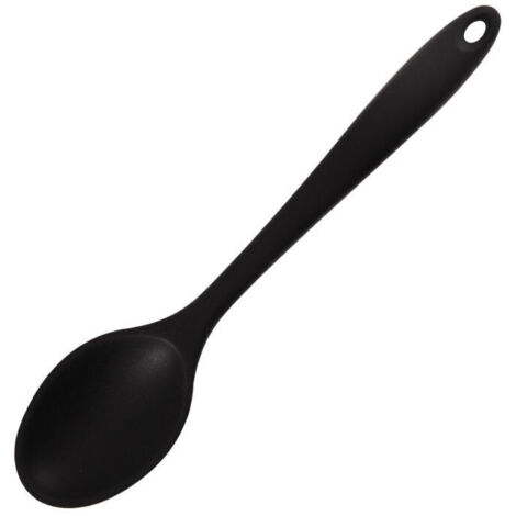 Cuillère de cuisine en silicone 2 pièces, cuillère à manche en silicone de 27,5 cm de long cuillère de cuisine antiadhésive pour remuer, remuer et remuer (noir 27,5 6cm) (1/5)