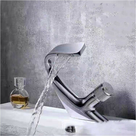 Robinet Lavabo Noir-Mitig de Salle de Bain-Robinet Cascade pour Vasque Solide-Robinetterie de Super Qualité(Noir)B (1/3)