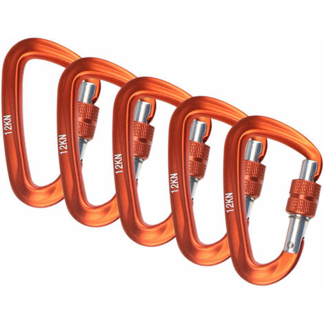 Mousqueton avec fermeture à vis 12Kn, 5 pièces, orange, 81 48mm (1/5)