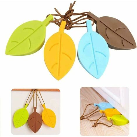 4 Pièces Arrêts Cale de Porte, Décorative en Silicone en Forme Feuille Silicone Porte Stopper avec Lanière pour Jardin de Bureau à Domicile (jaune vert bleu marron, 9.55cm), (1/5)