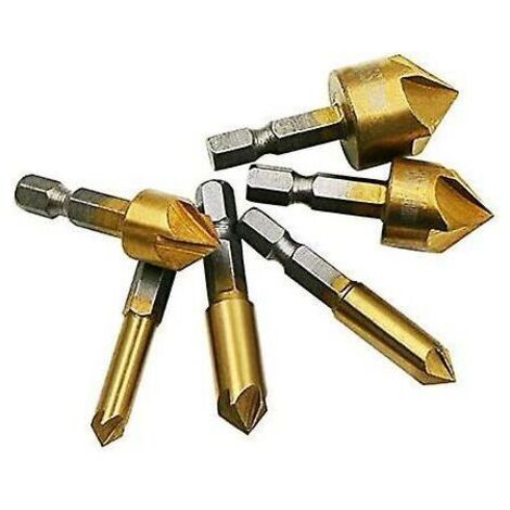 Mandrin de perceuse Foret à fraiser 6 pièces, jeu de forets à fraiser avec forets à fraiser centraux à degrés pour foret à changement rapide en bois 6mm - 19mm (1/5)