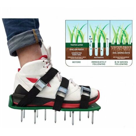 Jardin Pelouse AéRat Chaussures Sandale AéRation de Spike Paire de Grass Vert Outil à Pointes Lache Chaussures de Sol Noir 30 X 13CM (1/5)