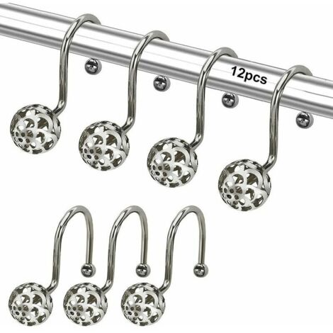 Crochets de rideau de douche ronds, anneaux de rideau de douche, crochets de décoration de salle de bain antirouille, serviettes, vêtements, ustensiles de cuisine (12 pièces, argent) (1/5)