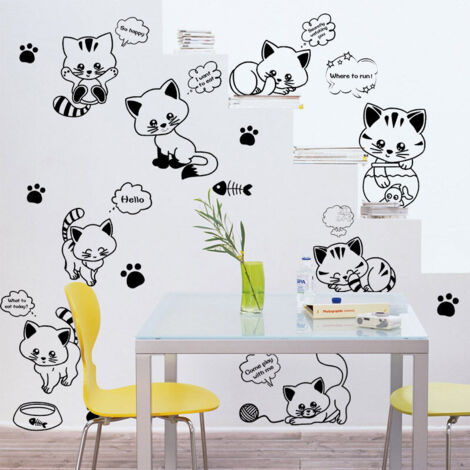 Un lot de Stickers Muraux Amovible chats Mignons Stickers Muraux pour Murs Portes Fenêtres Placards (1/5)