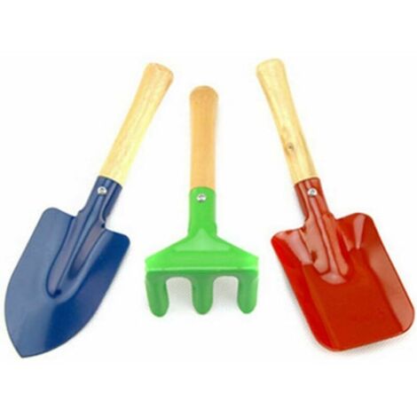 Kit d'outils de jardinage pour enfants - En métal - Avec poignée en bois solide - Outil de jardinage sûr - Taille adaptée - 1 set de décoration de jardin (1/5)
