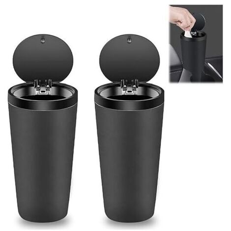 Mini poubelle de véhicule avec couvercle : 2 pièces 800 ml Poubelle de voiture portable, porte-gobelet de voiture, poubelle portable, pour voiture, cuisine, bureau, maison (noir) (1/5)