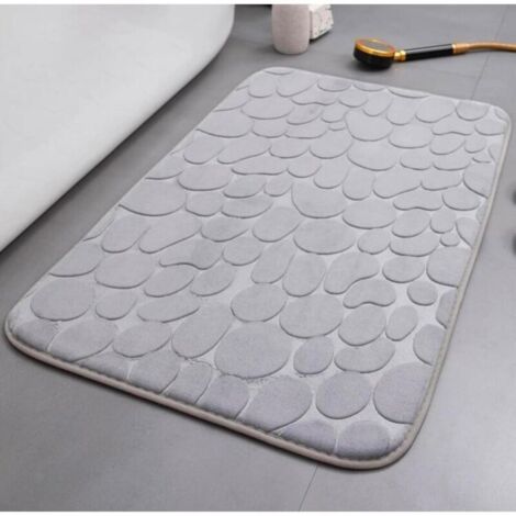 Tapis de Bain Gris Motif Galets Pierre 40 x 60 cm Moelleux Doux Anti-Derapant, agréable au Toucher. Lavable en Machine. pour Salle de Bains, WC, Douche, entrée. (1/5)