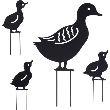 4pcs 4 Styles Canard Jardin Piquets en Métal Animaux Silhouettes Extéri Silhouette Piquet Noir Pelouse Ornements Creux Jardinage Colvert Art Statues Accessoires Décoratifs pour Cour (1/5)