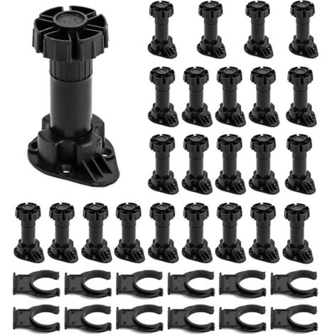 24 Pièces Pied de Meuble, Pieds D'Armoire Plastique 100mm-120mm, Pied Réglable pour Meuble, Noir Pieds de Meuble Plastique avec Clip Fixation Base pour Meubles de Cuisine, Armoire et Can (1/5)