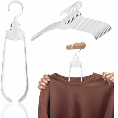 Cintres Pliables, Lot de 12, Blanc, Design Ergonomique Anti-Déformation, Gain de Place, Voyage, 100% Pratique, Amovible, Antiglisse, Séchage Rapide, Plastique Résistant, Cintres Adulte (1/5)