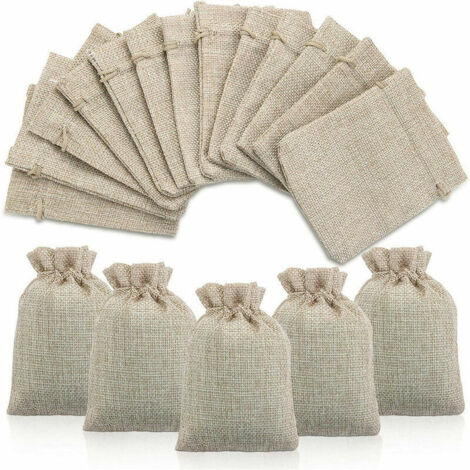 50PCS Jute Sac à Cordon Sachets en Jute Sacs Cadeau avec Cordon, Pochettes Sachets en Lin Chanvre Pochon Tissu pour Dragees Lavande Calendrier de l'avent Cadeau, 9x12cm (1/4)