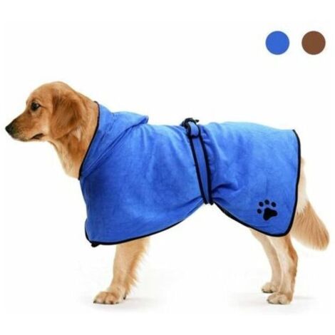 Peignoir pour Chien avec Capuchon à Cordon Ajustable, Peignoir en Microfibre Super Absorbant, séchage Rapide pour Une Fourrure sèche (Bleu, L)60CM