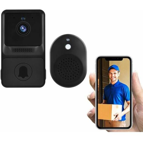Sonnette vidéo sans fil de sécurité visuelle haute résolution 1080P avec vision nocturne infrarouge surveillance audio bidirectionnelle en temps réel (1/5)
