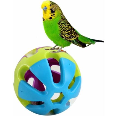 Balle colorée avec clochette pour oiseaux, perroquets, aras, perruches gris africain - Accessoire pour cage de lapin, chat, chien - (1/5)