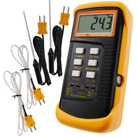 Thermomètre de type K avec capt thermocouple 1300 °C (°C, °F et K avec 4 thermocouples (filaires et inox)158×75×41mm (1/5)