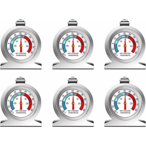 6 PCS Thermomètre Réfrigérat Grand Cadran en Acier Inoxydable de Température pour Congélat Refroidiss avec Crochet Suspension et Support (1/4)