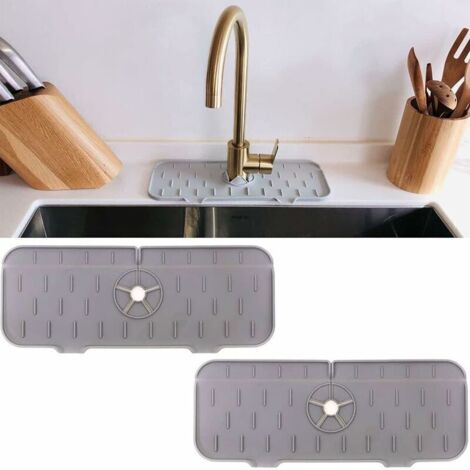 2pcs Pare-éclaboussures d'évier de Robinet de Cuisine, collect d'eau de Tapis de Robinet en Silicone, Gris (1/5)