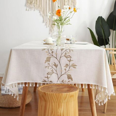 Nappe Carree Anti Tache Nappe Coton et Lin Lavable Nappe Tissu Tassel Style pour la Décoration des Tables dans Les Restaurants, Les Extéris et Les Jardins(140x140 cm) (1/5)