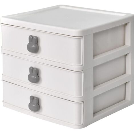 Cosmétique Organisat Tiroirs Maquillage Tiroir Boîte Bureau avec 3 Tiroirs Lapin Poignée Cosmétique Boîte De Rangement pour Salle De Bains Chambre Rouges À Lèvres Vernis À Ongles (Bla (1/5)